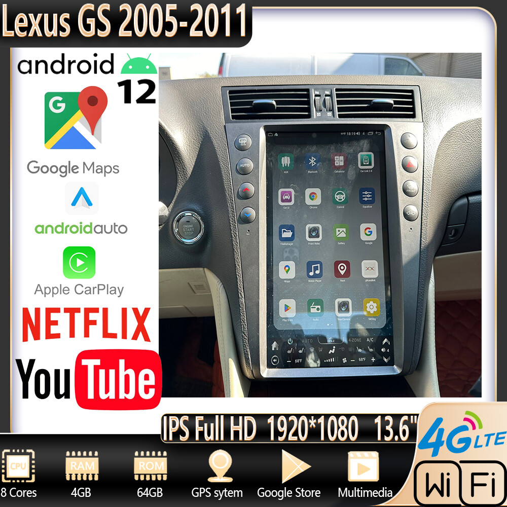 13.6″ Android Tesla Screen Car Radio For Lexus GS300 350 430 450h 460 2005-2011