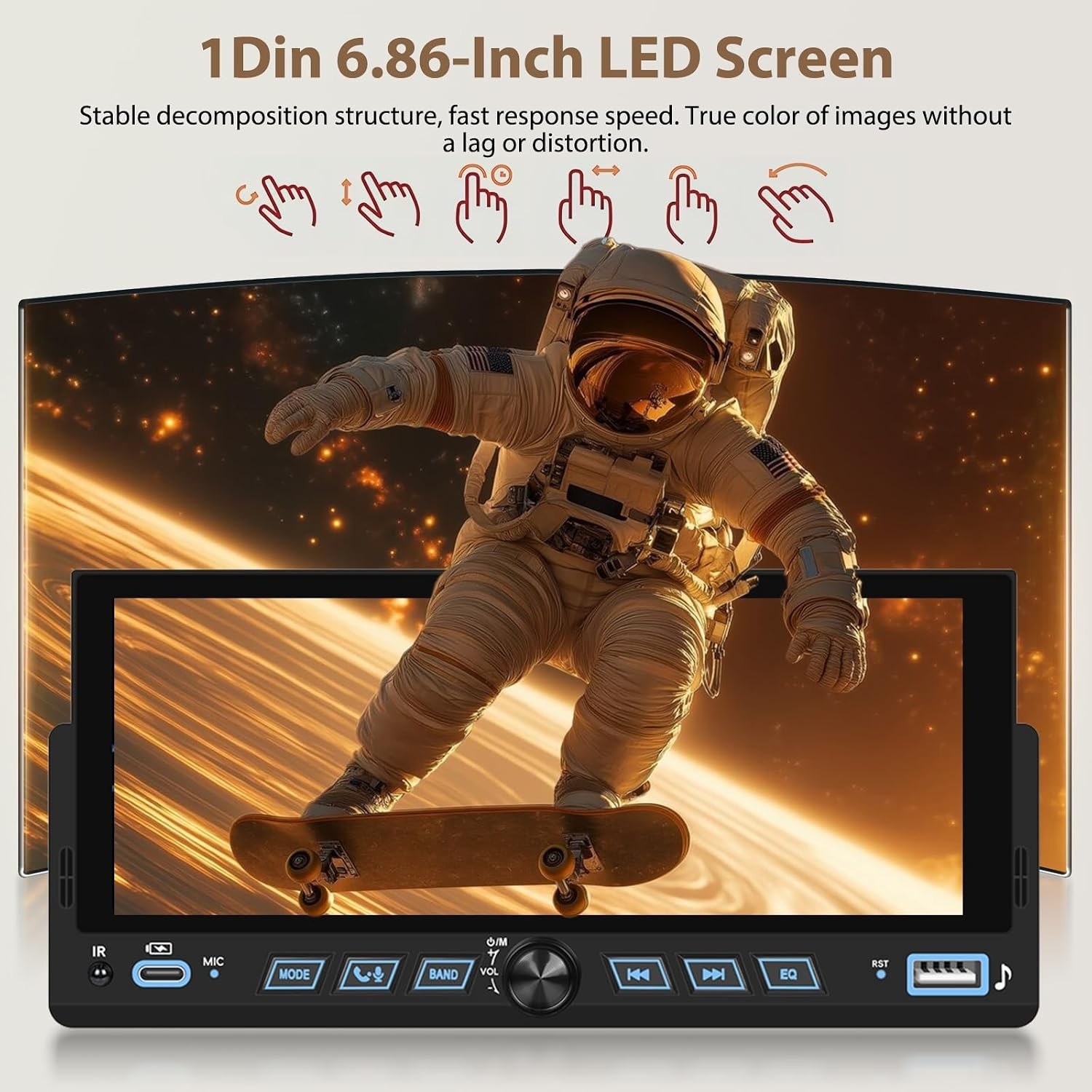 6.86″ Android CarPlay Stereo, Single Din Car Radio with Android Auto, HD Touc…