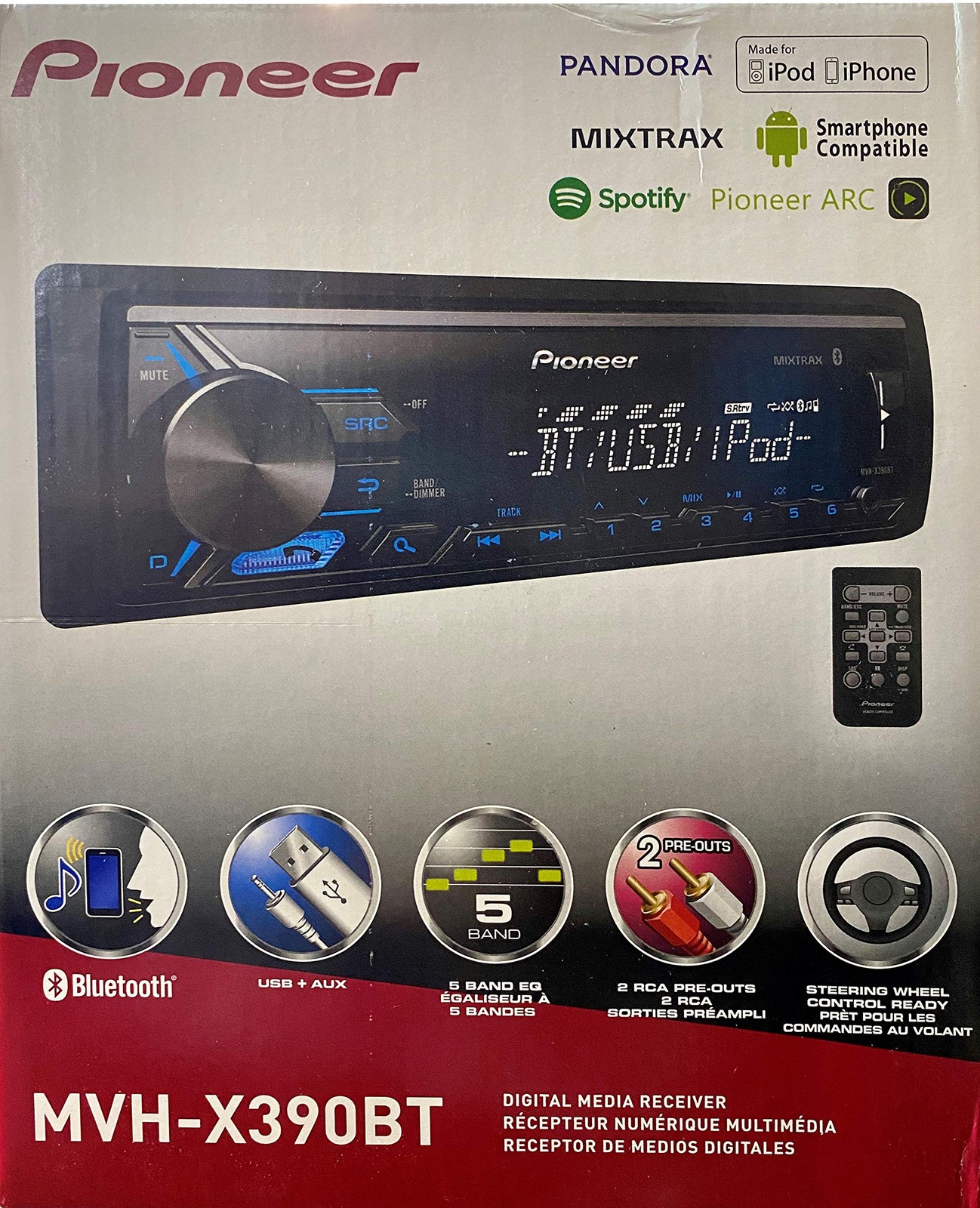 Pioneer MVH-X390BT Digital Media Receiver with Pioneer ARC app, MIXTRAX, Buil…