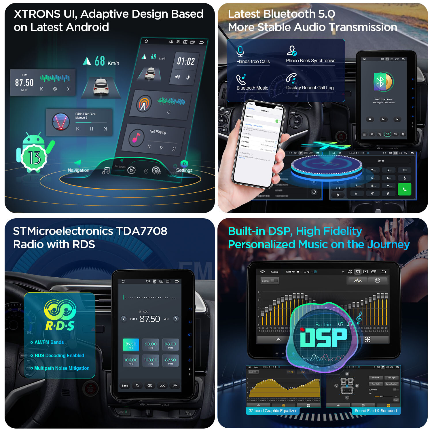 10.1” QLED Double 2 DIN Android 13 8-Core Car-Play Car Stereo Radio GPS 4G WiFi