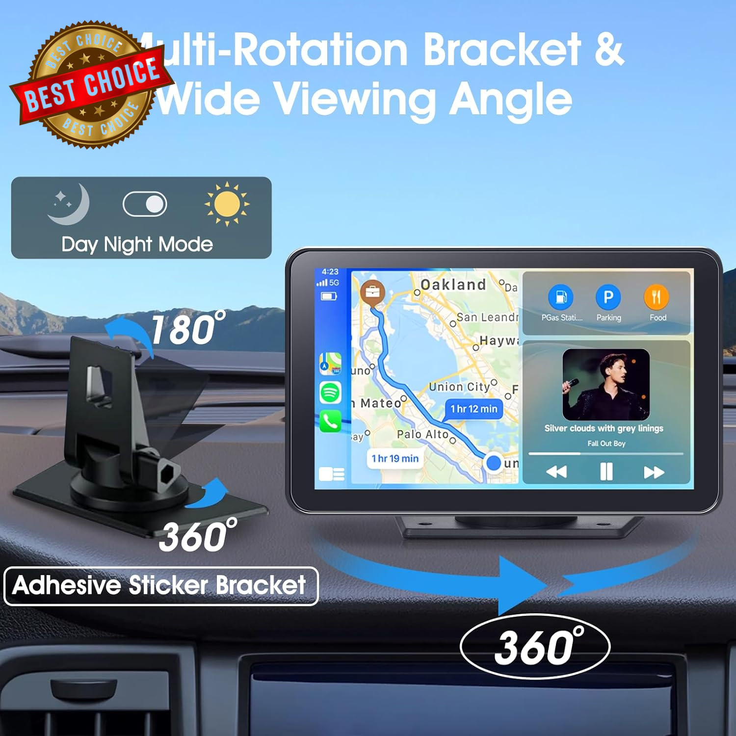 Wireless Carplay Screen for Car, 7″ HD Portable Stereo Touchscreen with Apple Ca