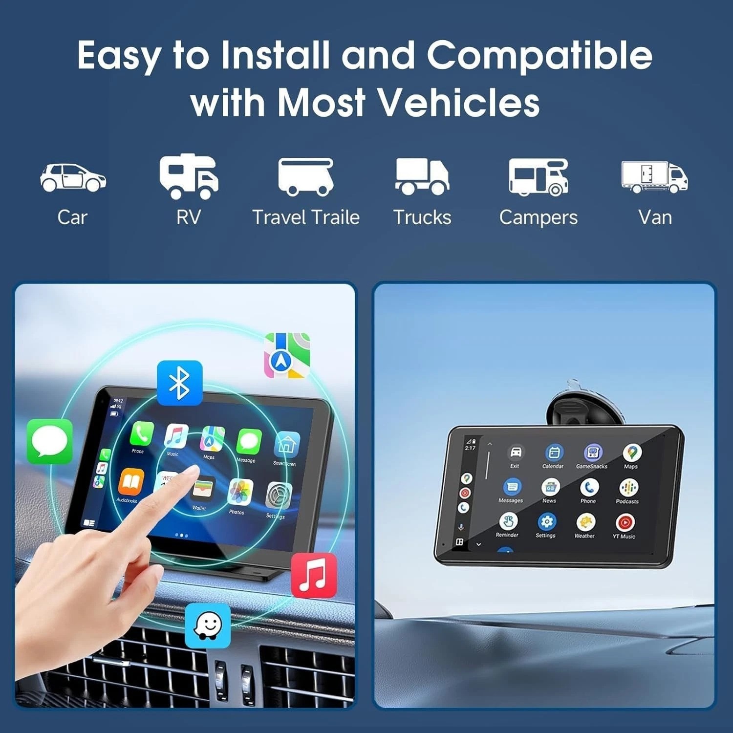 7-Inch Wireless CarPlay & Android Auto Screen with Backup Camera & GPS, All Cars