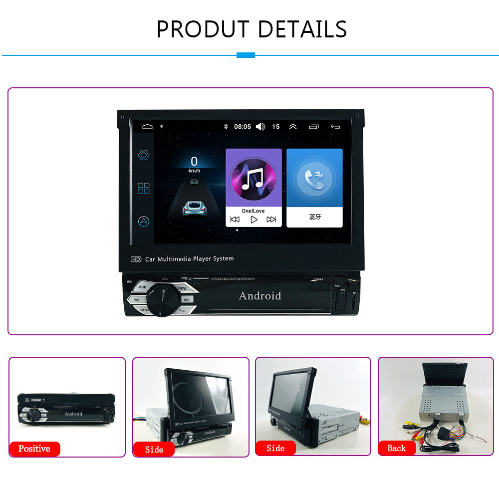 1 din Car Radio Automatic telescopic screen WIFI GPS BT Mirro Link mp5 player