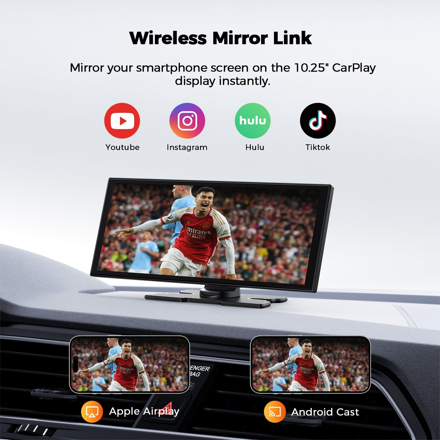 Lamtto 10.25″ 2.5K Dash Cam Car Stereo Radio Wireless CarPlay Android Auto+64GB