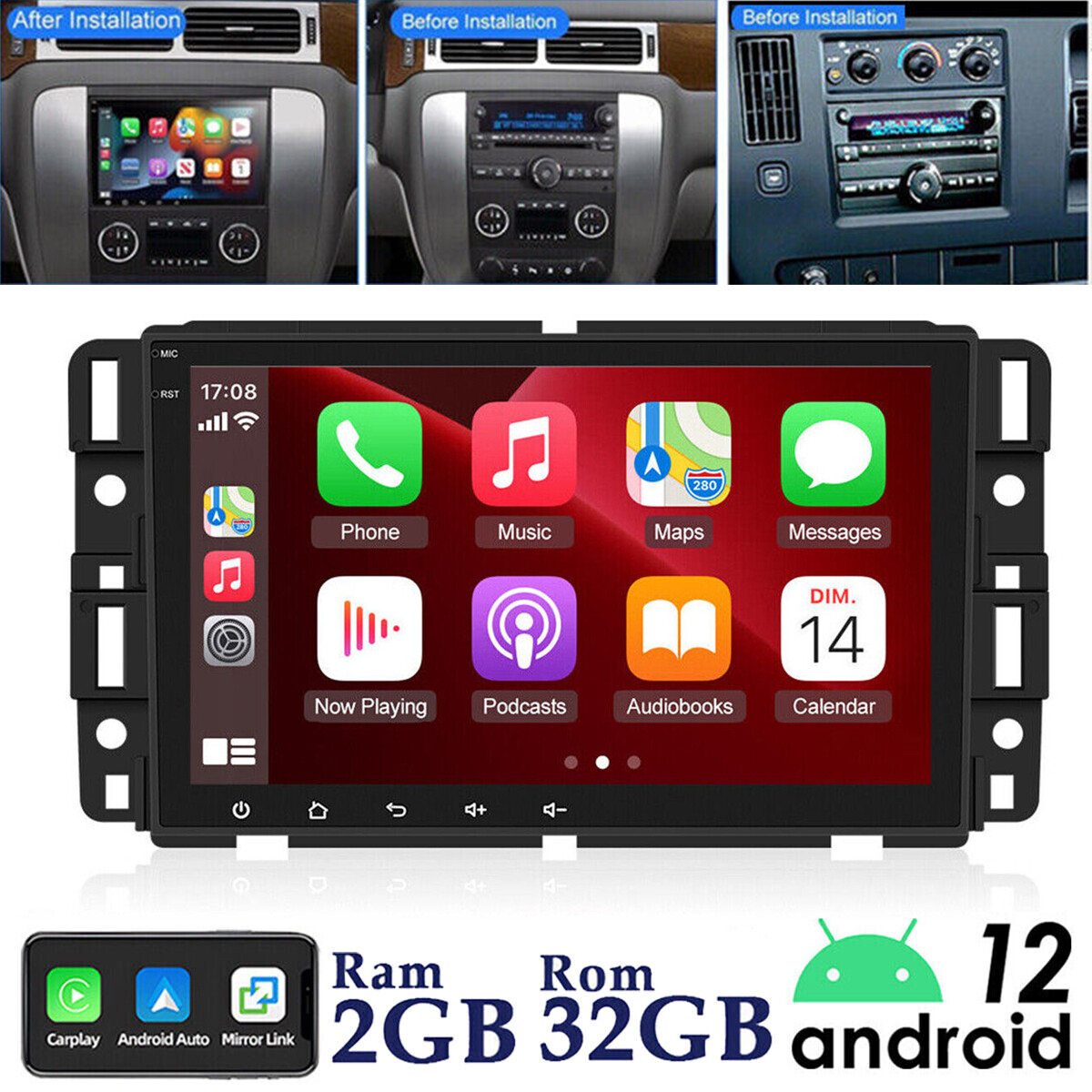4+64G For 2009-2012 Chevrolet Silverado Wifi Carplay Android 13 Stereo Radio GPS
