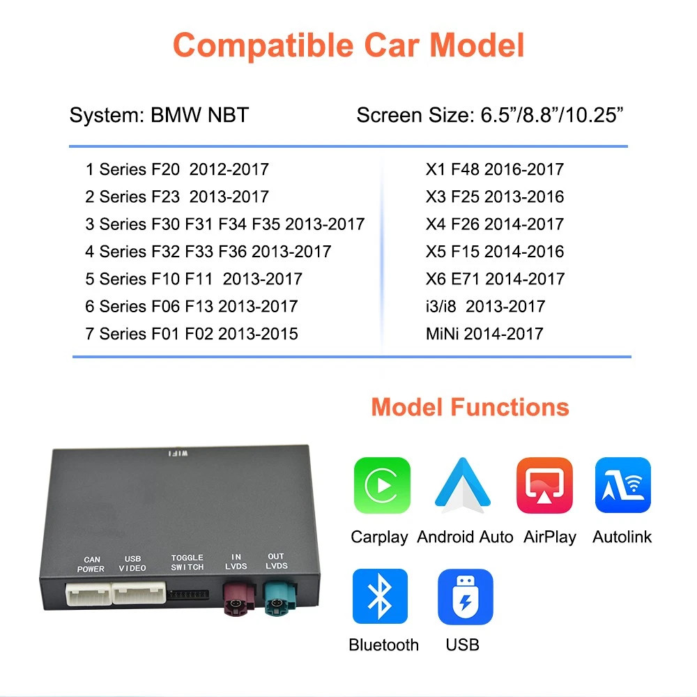 Wireless CarPlay/Android Auto Module For BMW 1 2 3 4 5 Series X1 X3 X4 X5F20 NBT