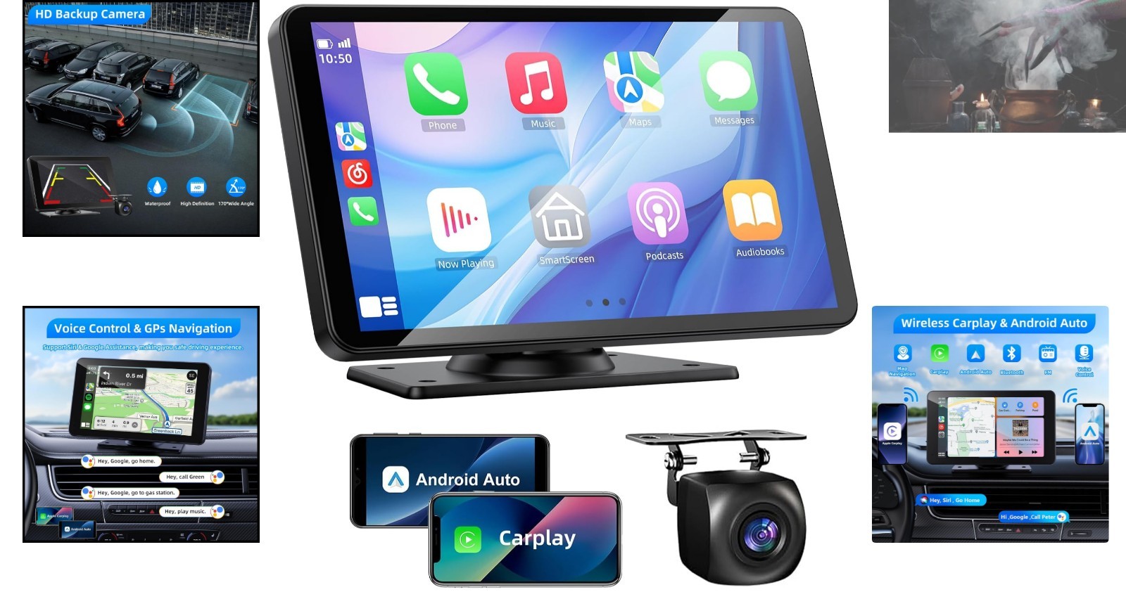 7-Inch HD Wireless Carplay & Android Auto Screen with Backup Camera & Bluetooth