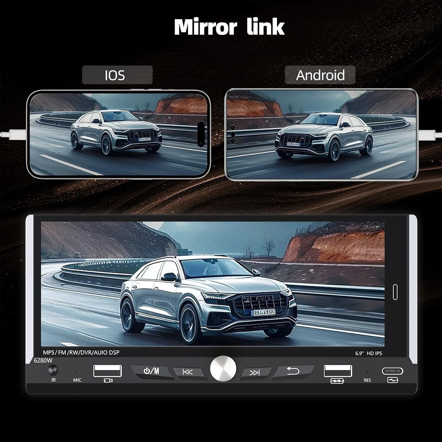 6.86″ Single 1 DIN Android 14 Car Stereo GPS 4+64GB BT Head Unit Radio CarPlay