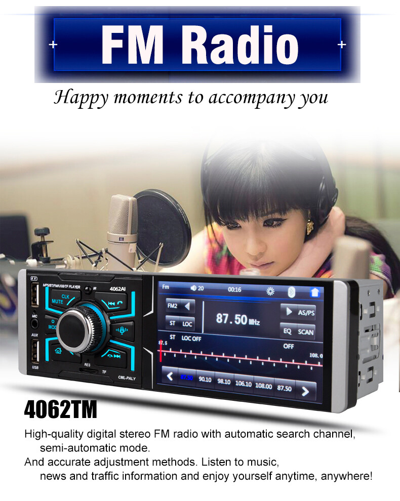 4.1 inch Touch screen FM Radio Bluetooth RM USB/TF card MP5 Car Player AUX input