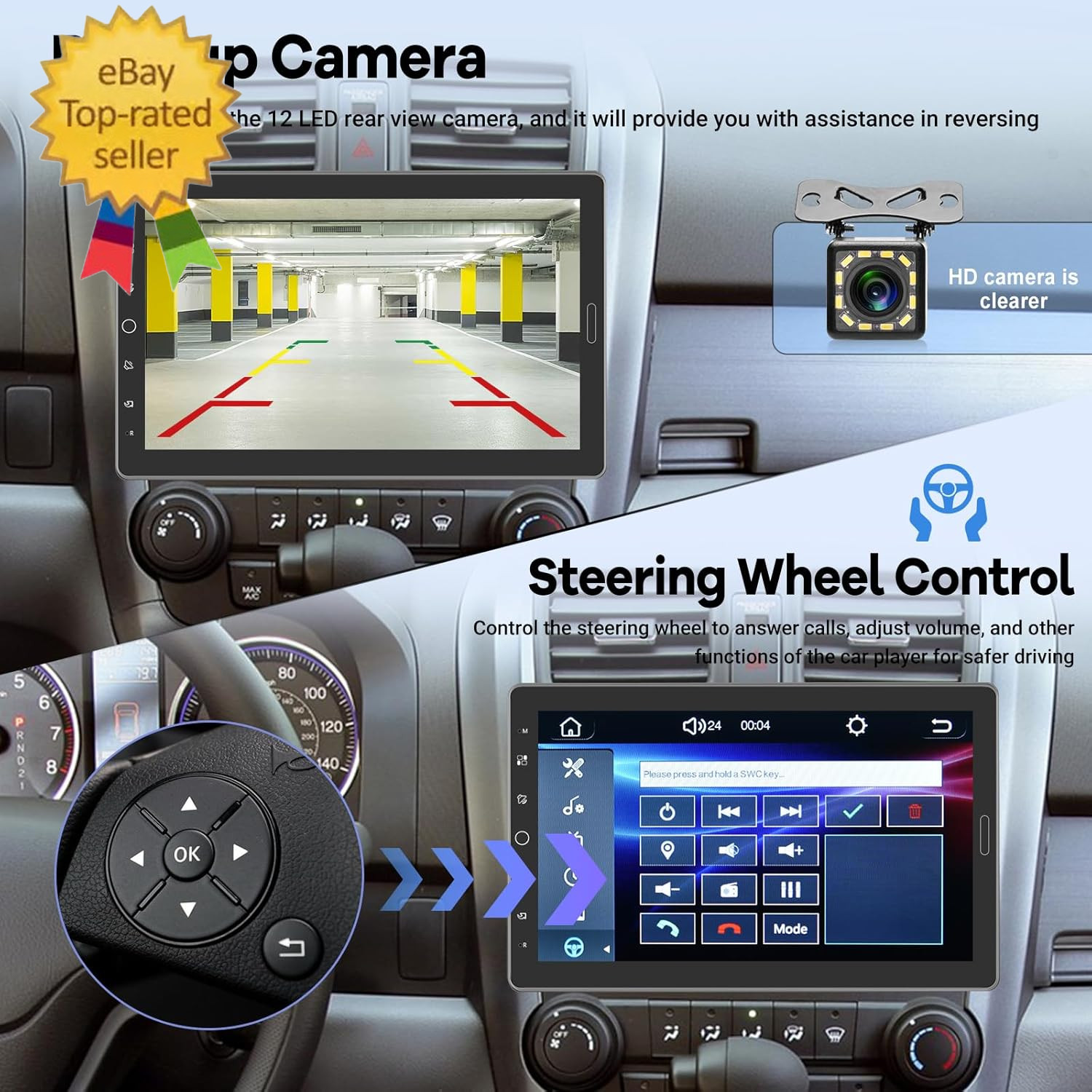 10.1 Inch Single Din Car Stereo with Carplay and Android Auto, 10 Inch Touch Scr