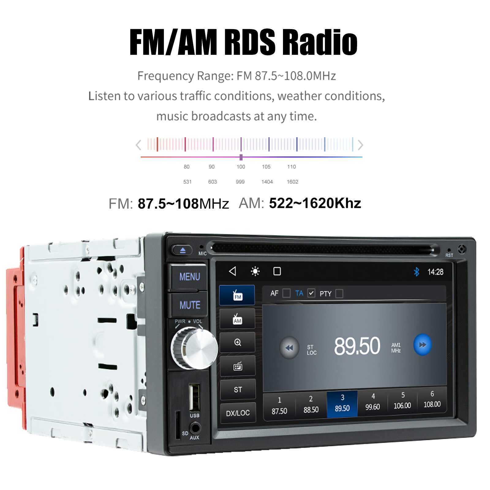 Car Radio Stereo CD DVD Player Carplay Android Auto Bluetooth USB AUX Double DIN