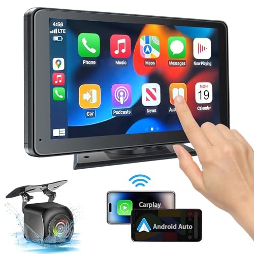 Portable Wireless with Apple CarPlay and Android Auto Screen for Car, 7″ HD