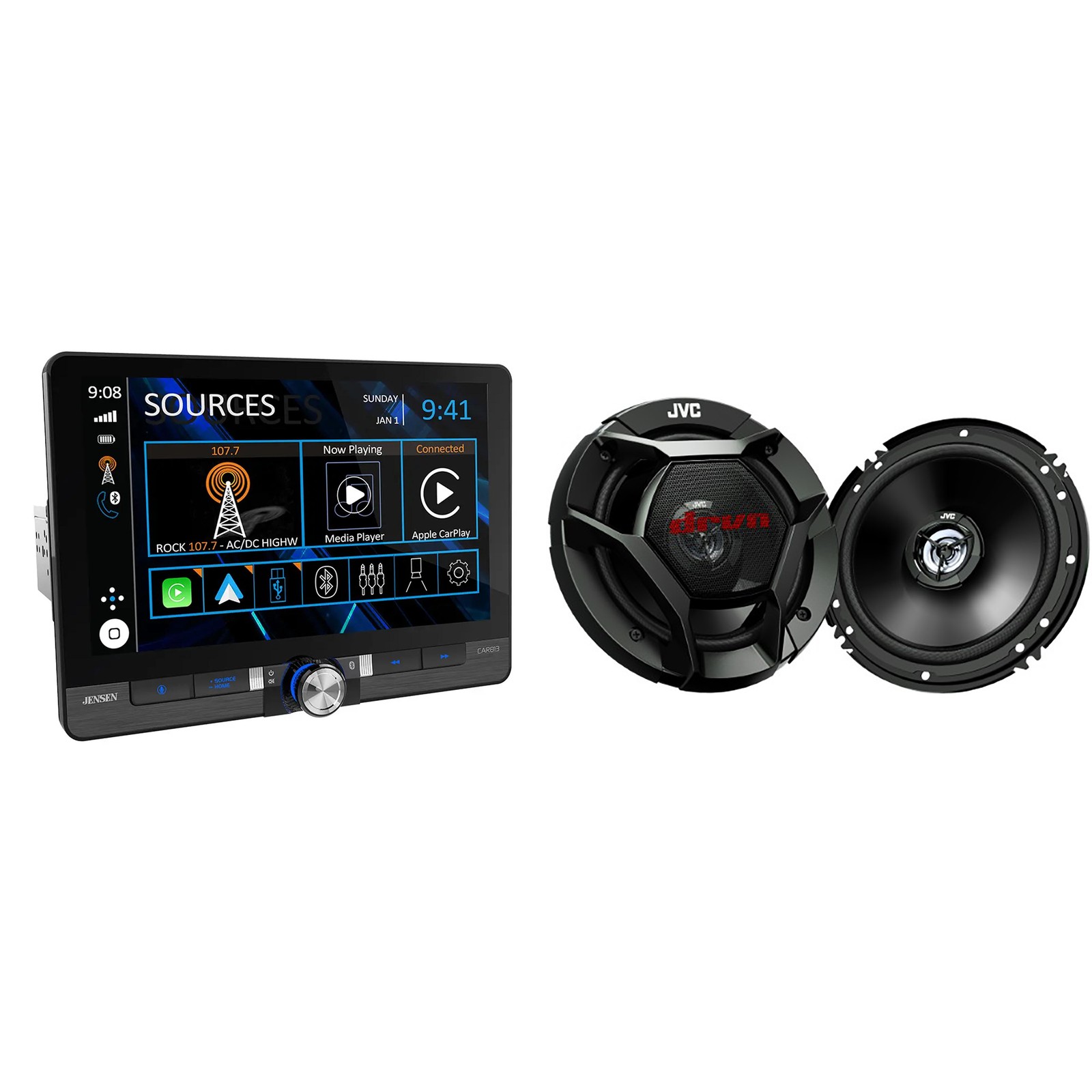 Jensen CAR813 8″ Touch Screen Receiver + JVC CS-DR621 6-1/2″ Speakers