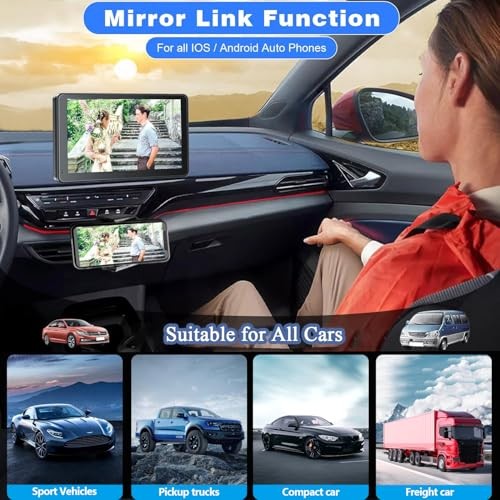Portable Wireless with Apple CarPlay and Android Auto Screen for Car, 7″ HD