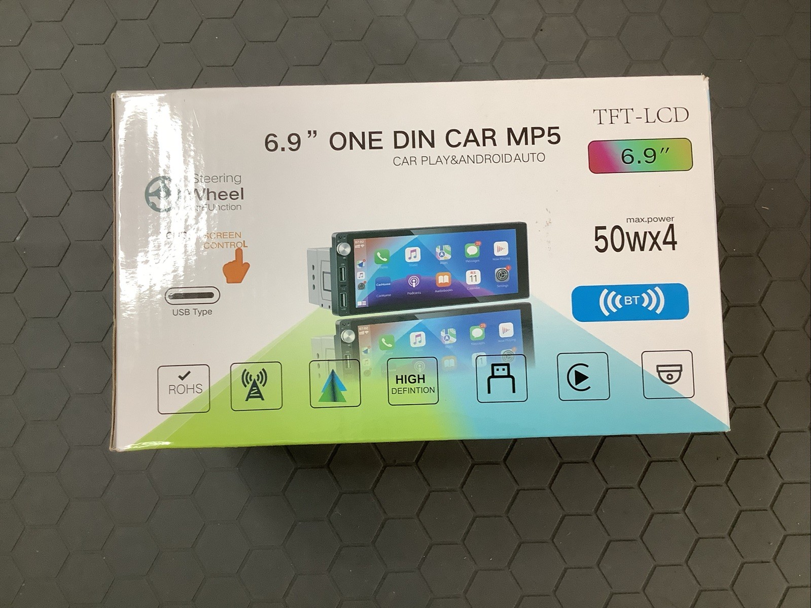 6.9 Inch TFT-LCD ONE DIN Car MP5 Touch Screen with USB-C 50wx4