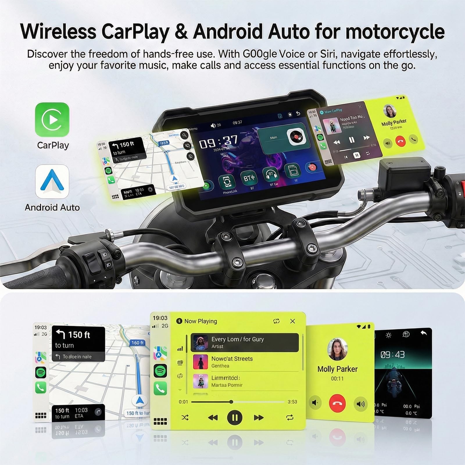Share 7″ Waterproof Carplay Screen with GPS, Dual Bluetooth & Voice Control