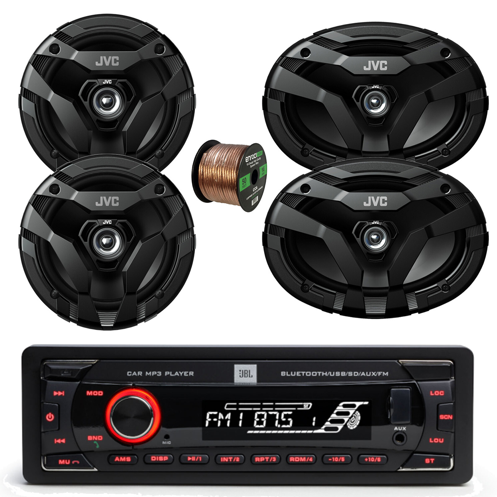 JBL Celebrity100 Bluetooth Receiver, 2x 6×9″ 400W + 2x 6.5″ 300W Speakers w/Wire