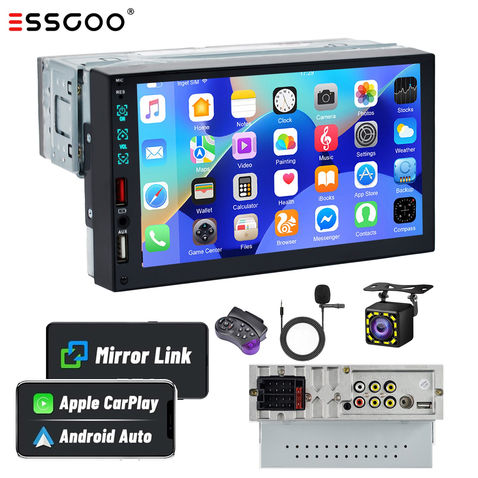 Single 1Din 7″ Touch Screen Car Stereo Bluetooth Radio Apple/Android Carplay GPS