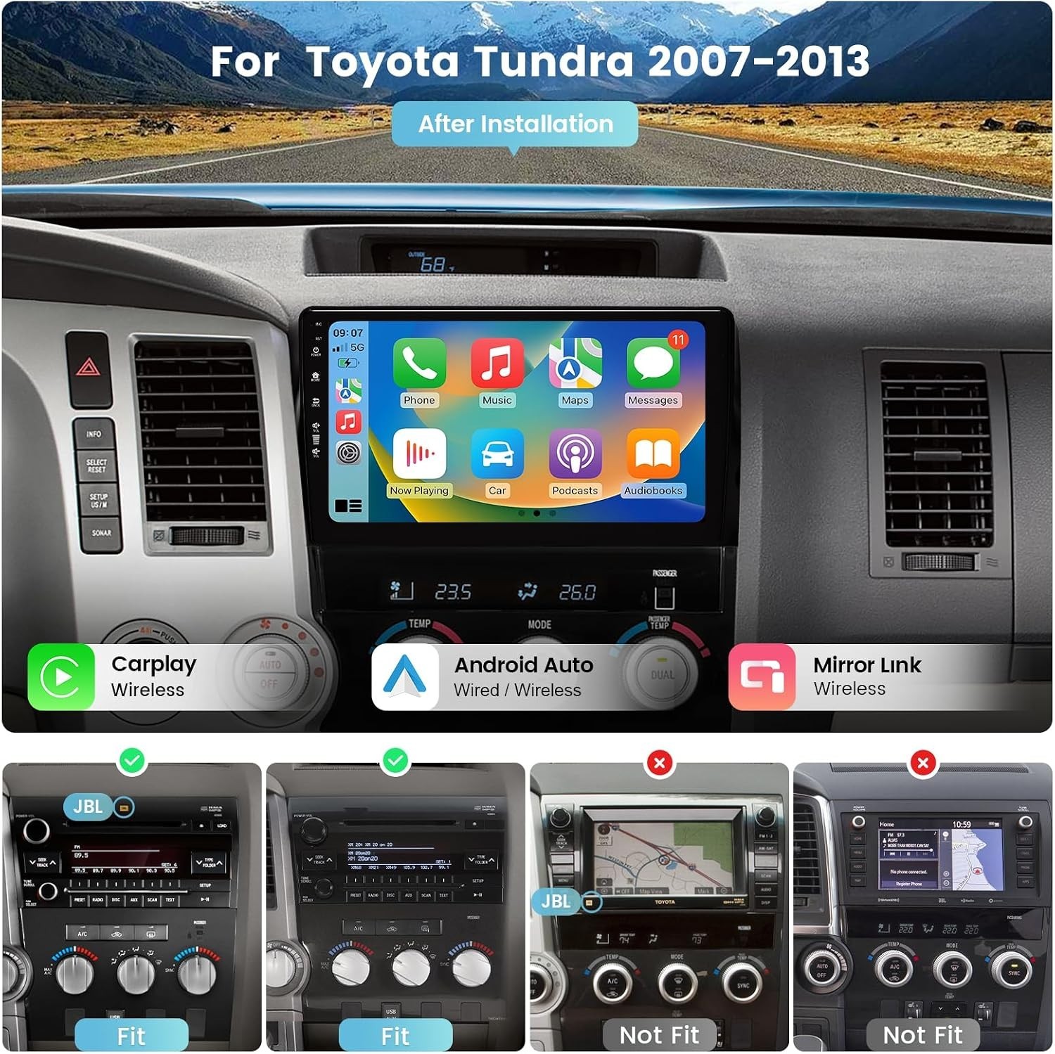 Roadanvi X12 10.2″ Head Unit for Toyota Tundra 2007-2013,Wireless Carplay, 4788