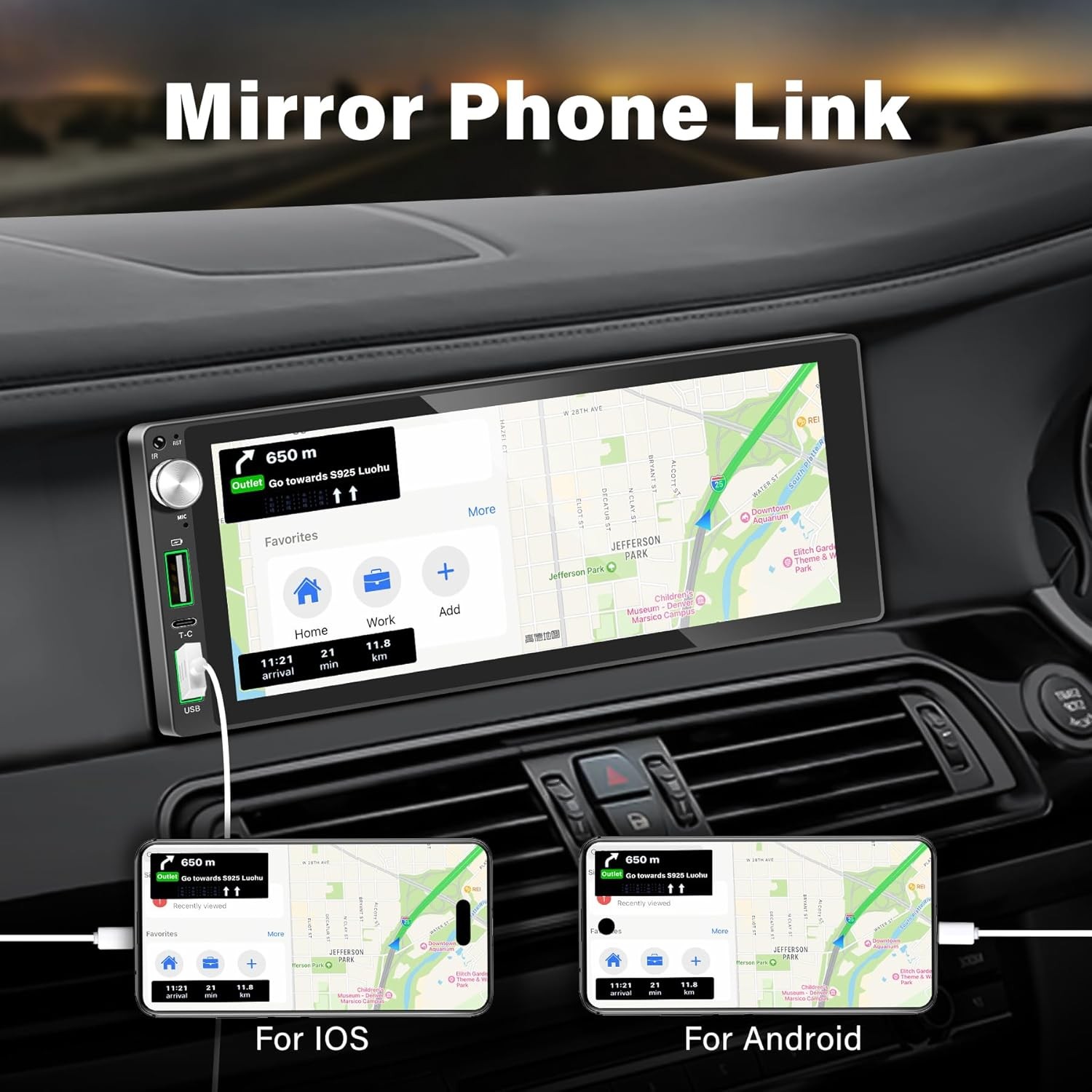 Single Din Car Stereo with Apple Carplay Android Auto,6.9 Inch IPS Touchscreen,