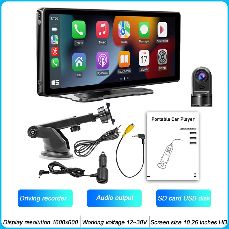 10.26″ Portable MP5 Multimedia Player with Wireless CarPlay and HD Rear Camera