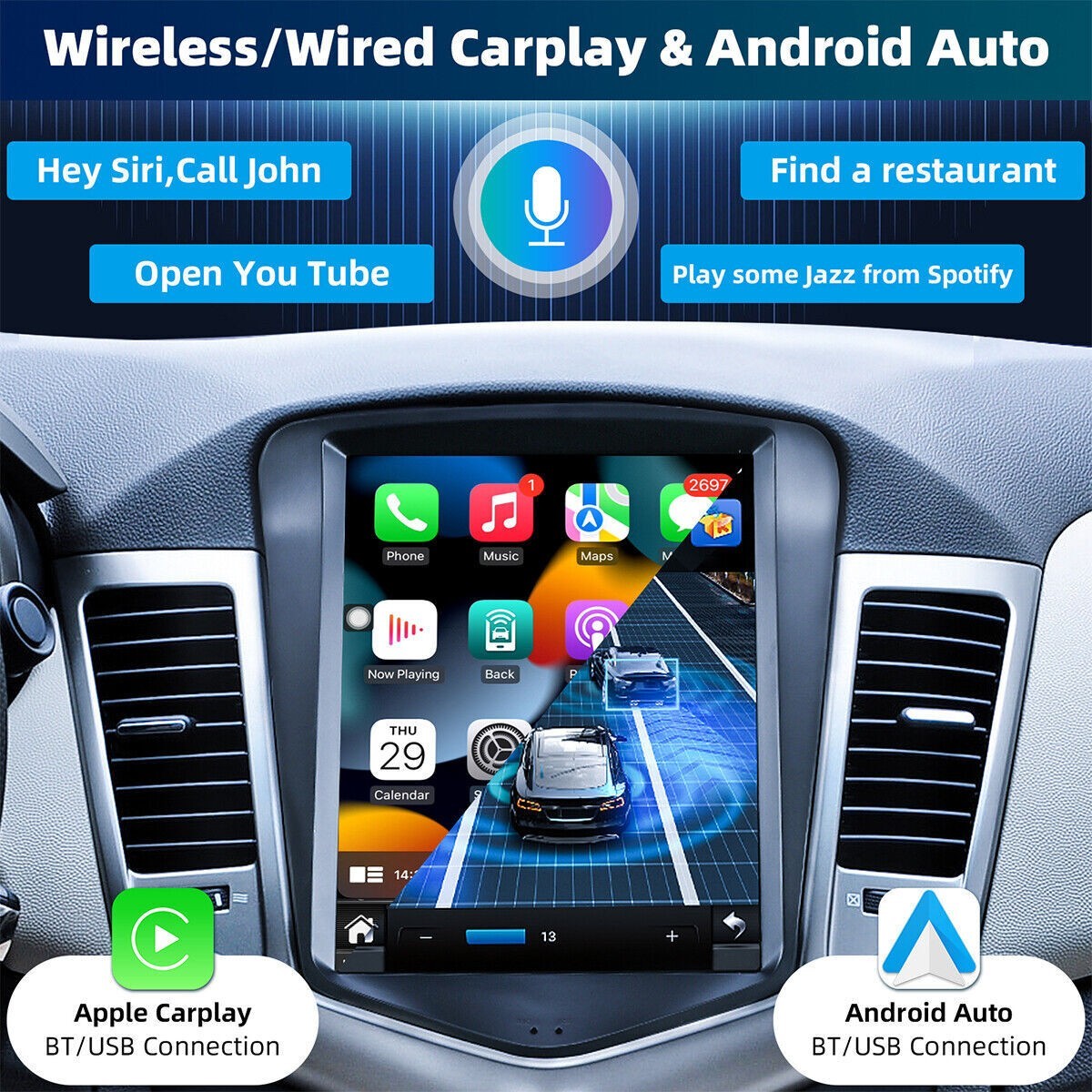 Radio For 2011-2015 Cruz Carplay Touchscreen FM RDS Backup Camera