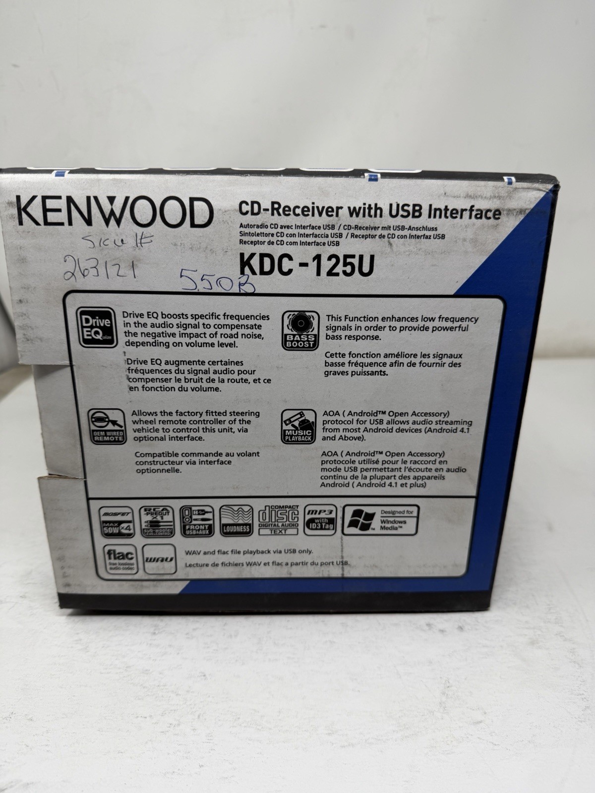 Kenwood KDC-125U CD-Receiver with Detachable Faceplate USB Bluetooth brand new