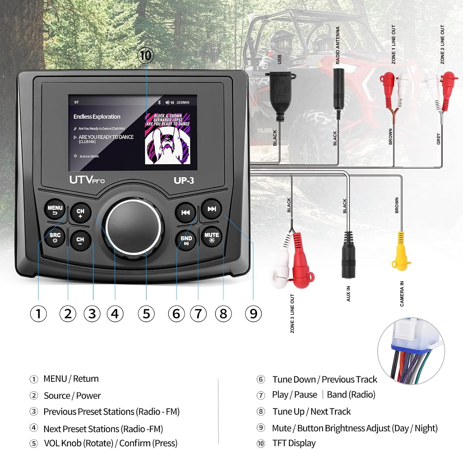 Marine UTV Stereo Bluetooth Radio with Rear View Camera