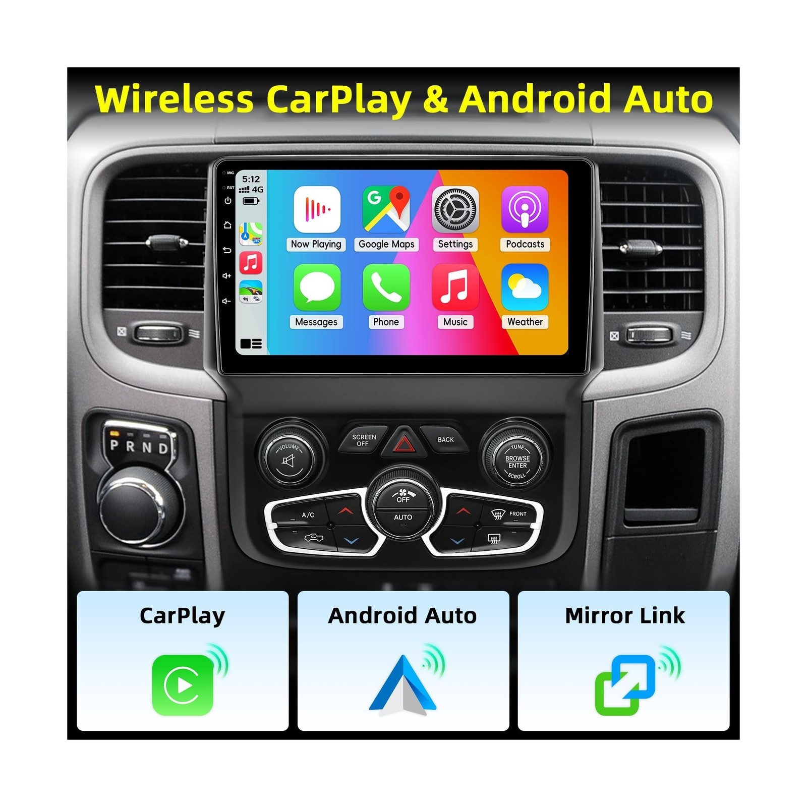 Car Radio Stereo for Dodge RAM 1500 2500 3500 2013-2018 Automatic AC,2+64G An…
