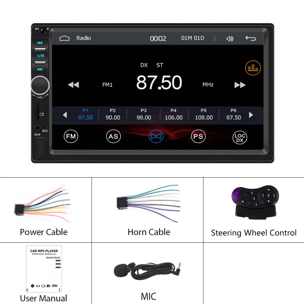 2 Din Apple Carplay Android Auto 7″ Car Stereo Radio Bluetooth Touch Screen Cam