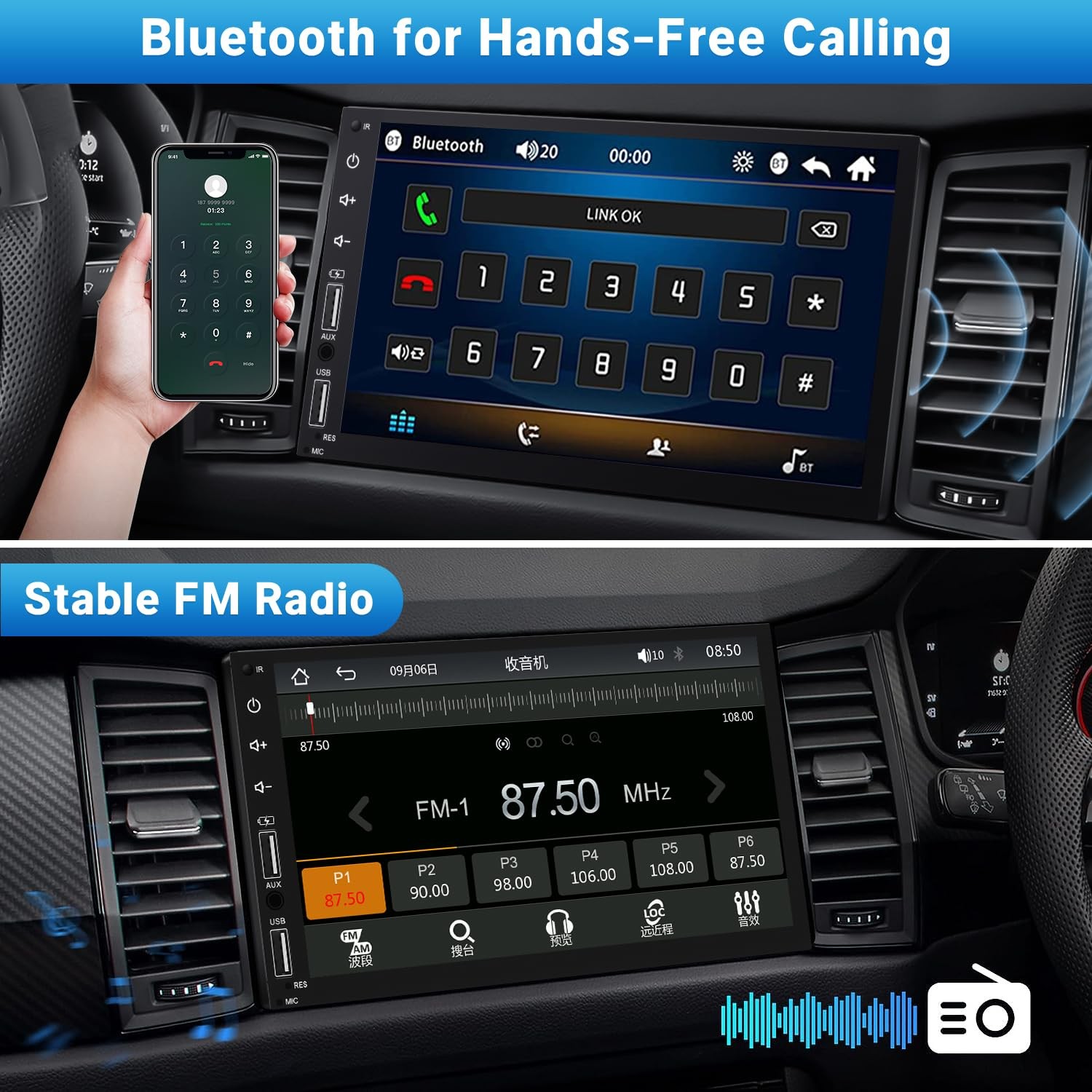 Leadfan Double Din Car Stereo Radio Din, Wired Carplay&Android Auto