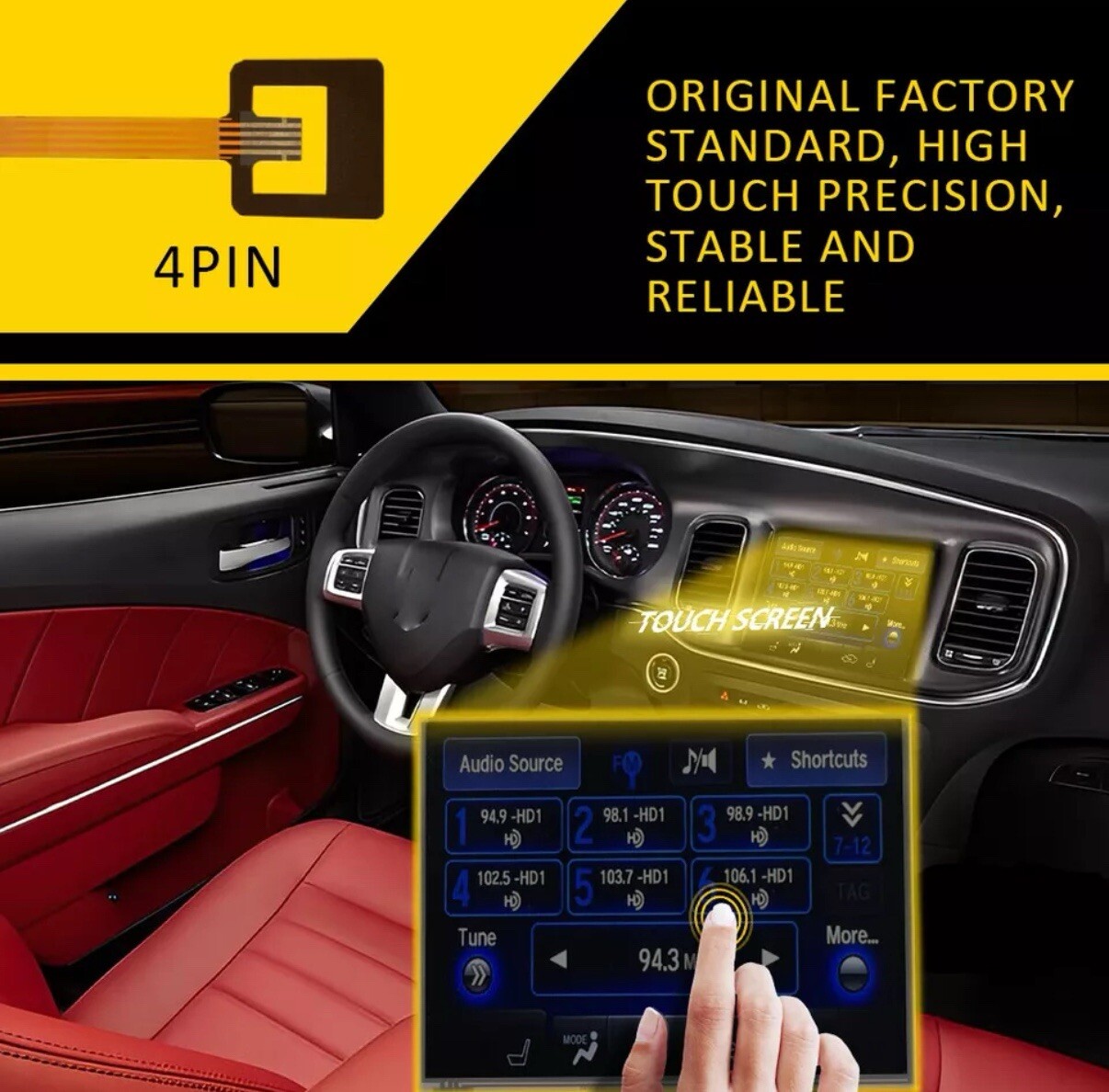 8.4″ Radio Touch Screen Digitizer Glass 4 Pin Fits For 2013-2017 Dodge Dart