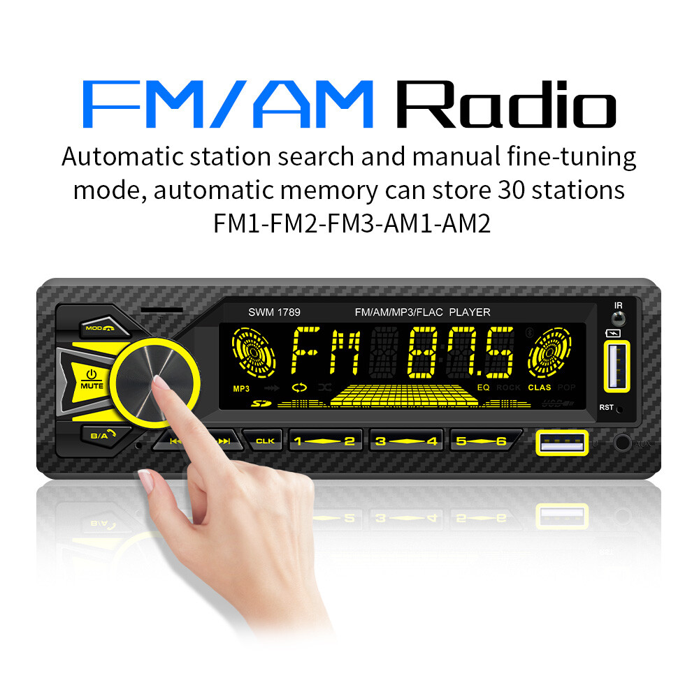 Single DIN Car MP3 Player FM/AM Radio W/7 Color Lights AUX Audio Bluetooth Call