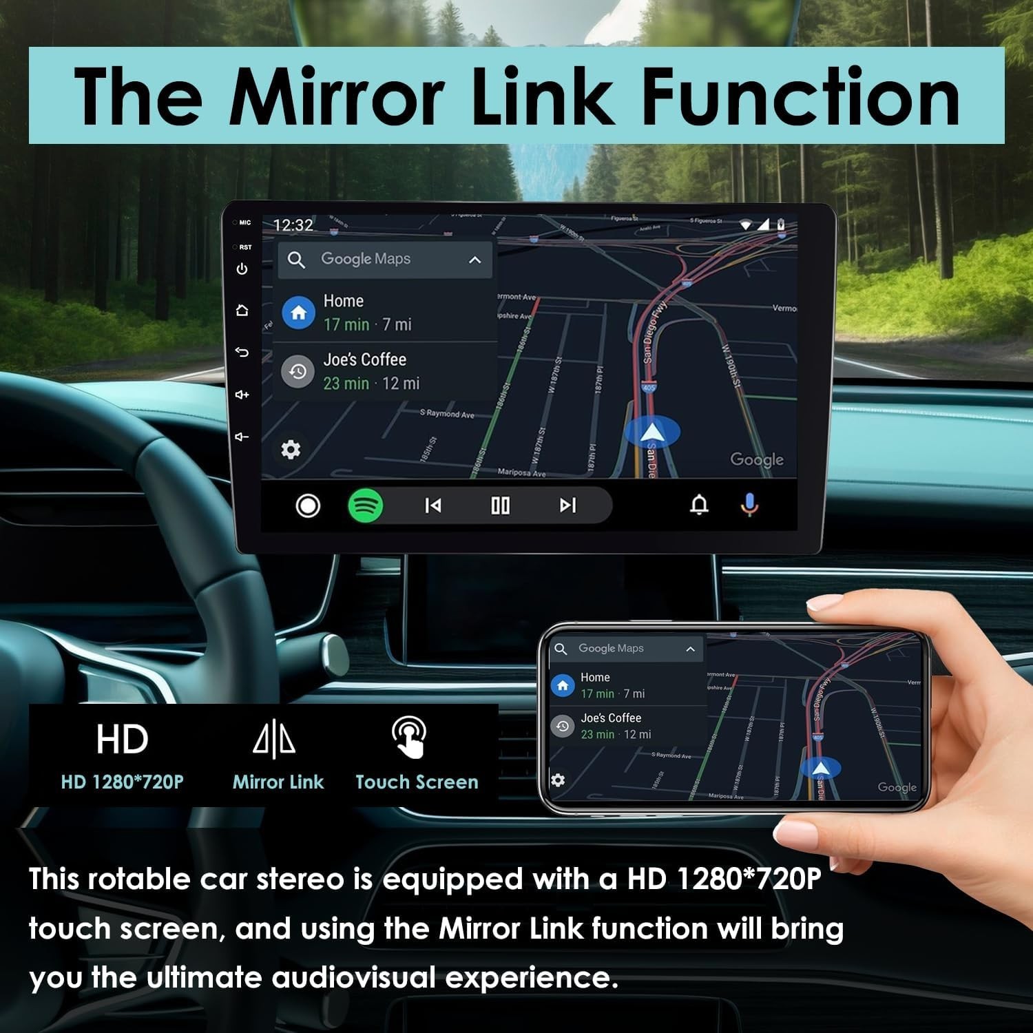 9″ 64GB Wireless CarPlay Android Auto Car Stereo, Double Din HD Touch Screen …