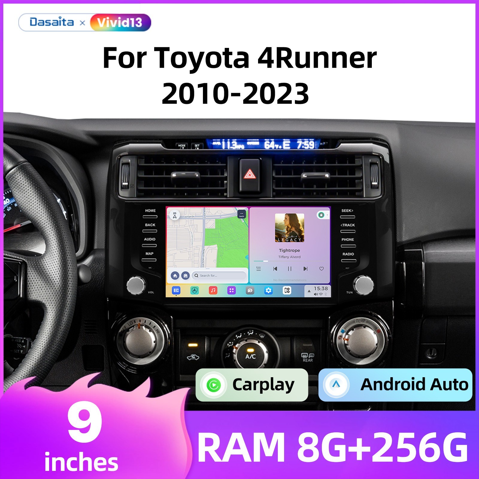 Car Stereo for 2014-2021 Toyota Tundra QLED 9″ Display Radio Plug and Play kit