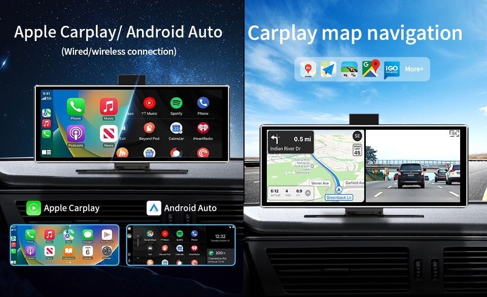 11.26″ Wireless CarPlay & Android Auto Screen with 64GB SD Card and Backup Camer