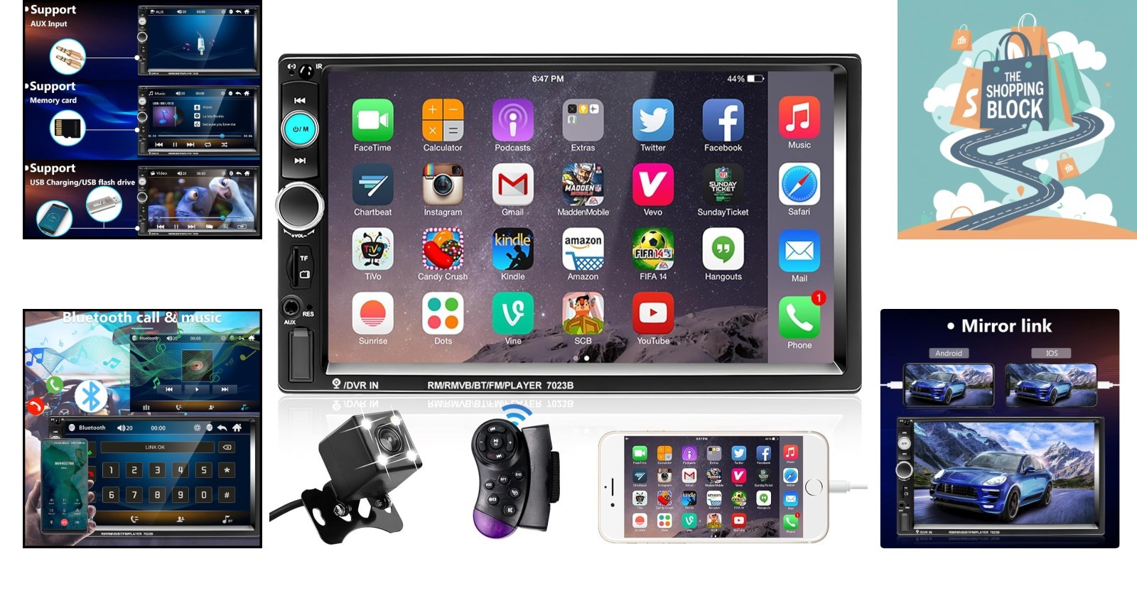 7-Inch Double Din Car Stereo Bluetooth Touch Screen FM USB Backup Camera