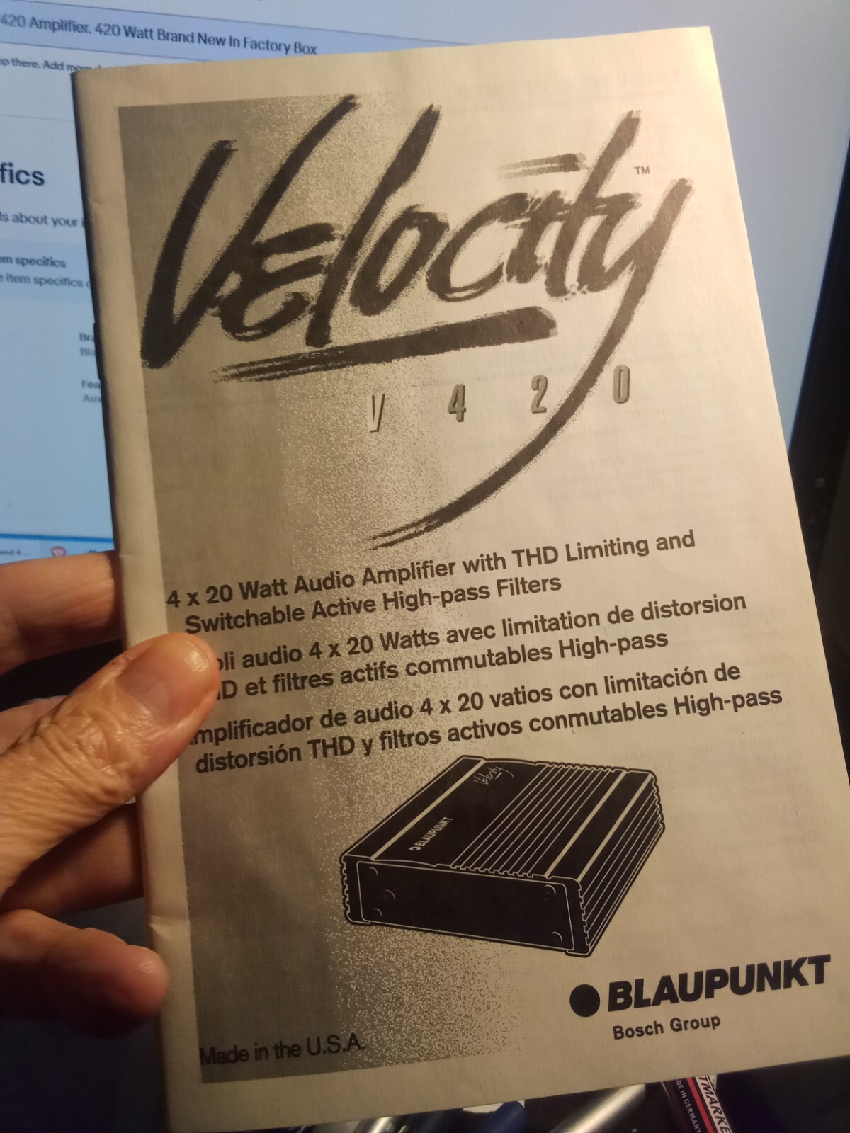 Blaupunkt Velocity V420 Amplifier. 420 Watt Brand New In Factory Box
