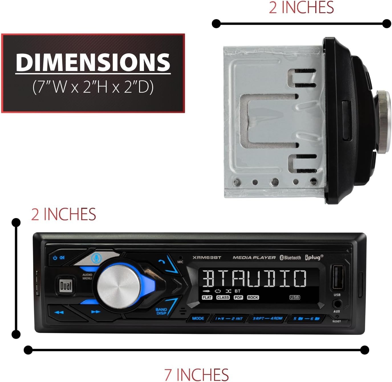 7 Character LCD Single DIN Car Stereo Radio | Push to Talk Assistant | Blueto…