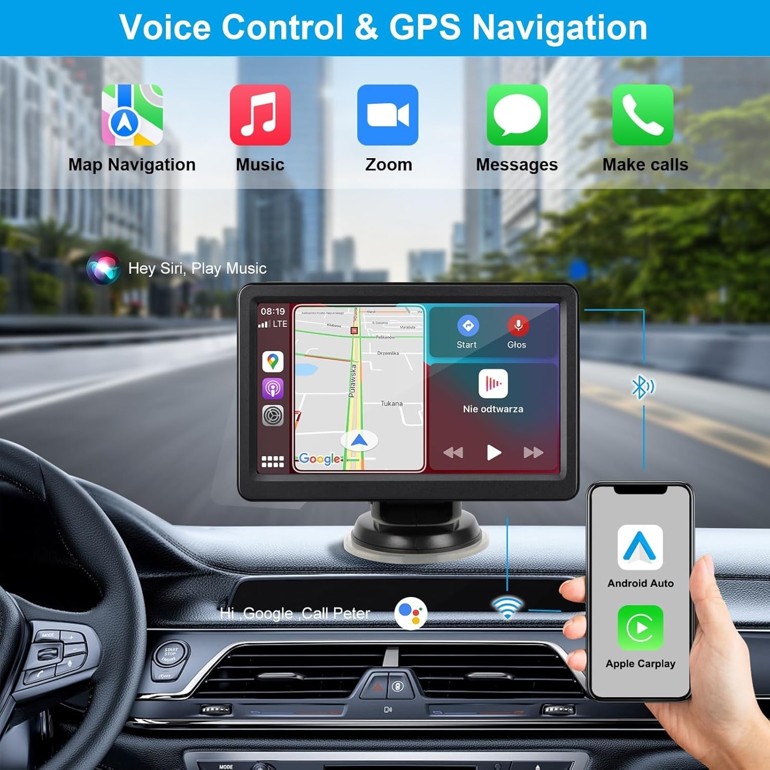 7-Inch Touchscreen Carplay Screen with AUX & FM for Advanced Playback