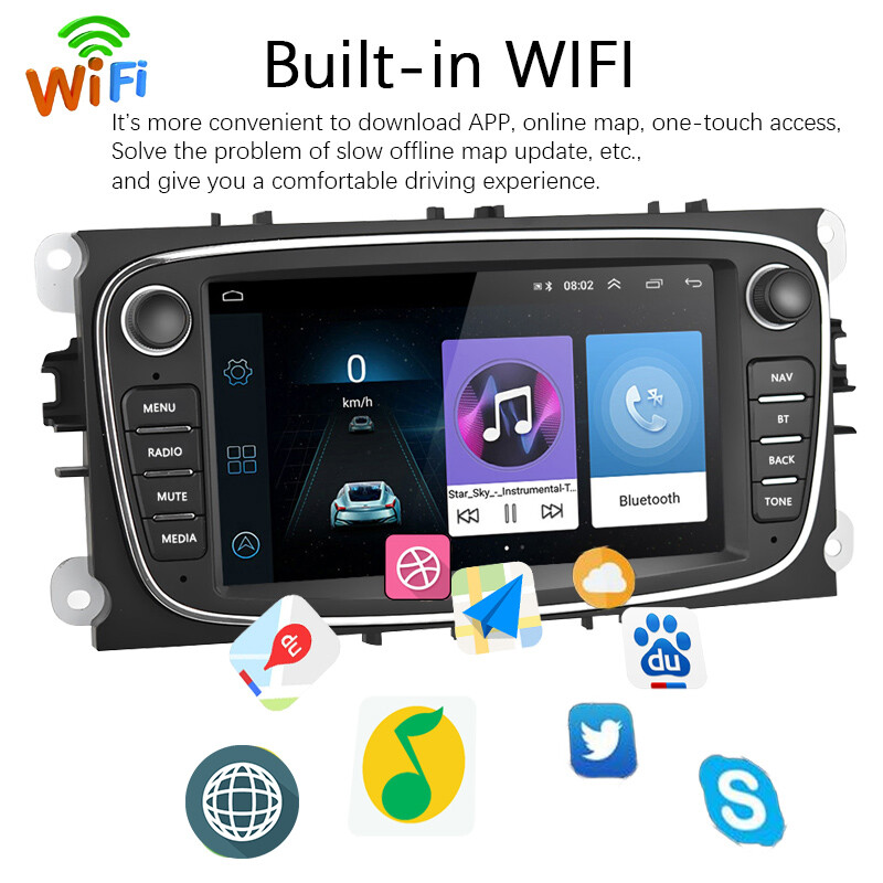 7 In 2 Din TFT Touch Screen Car Radio Android 9.0 MP5 Player For Mondeo9 GalaxyC