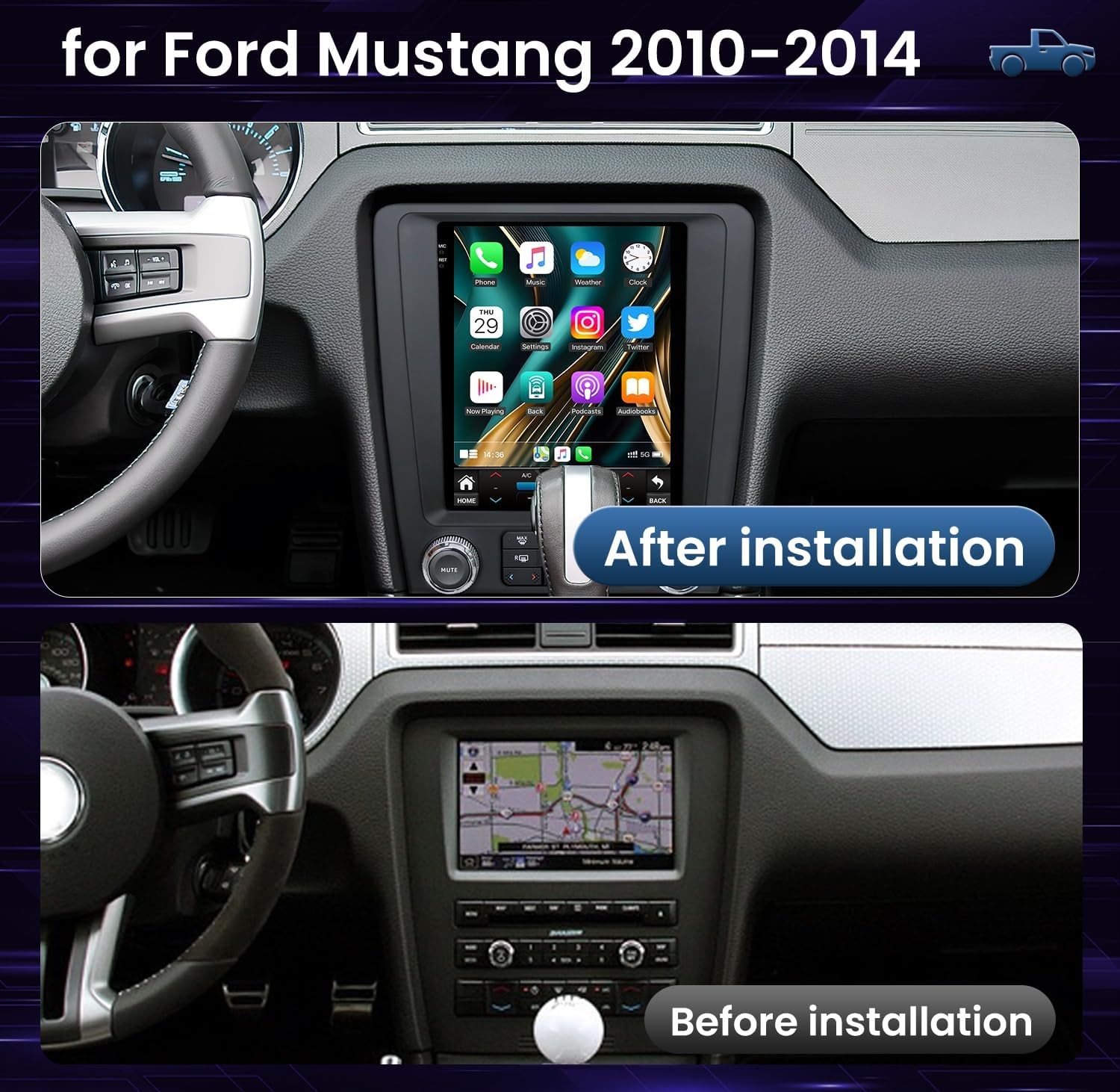 Apple Carplay For Ford Mustang 2010-2014 Android 13 Car Radio Stereo GPS 4G+64G