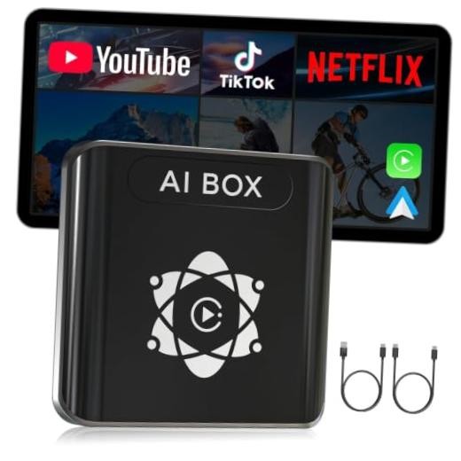 AI Box for Factory Wired CarPlay, Wireless CarPlay & Android Auto Adapter Black