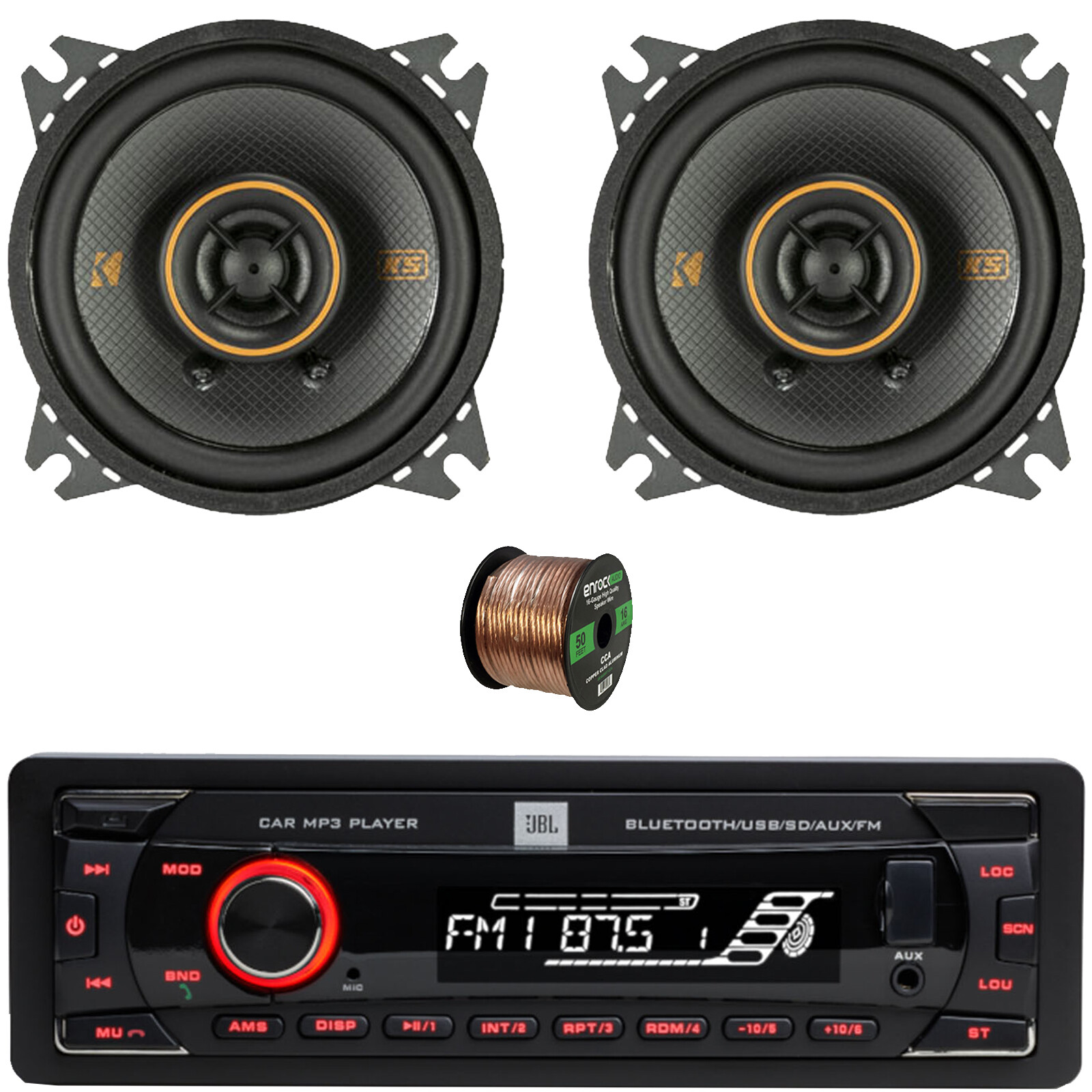 JBL Celebrity100 1-DIN Bluetooth Receiver, 2x 4″ 150W Max Thin-Mount Speakers
