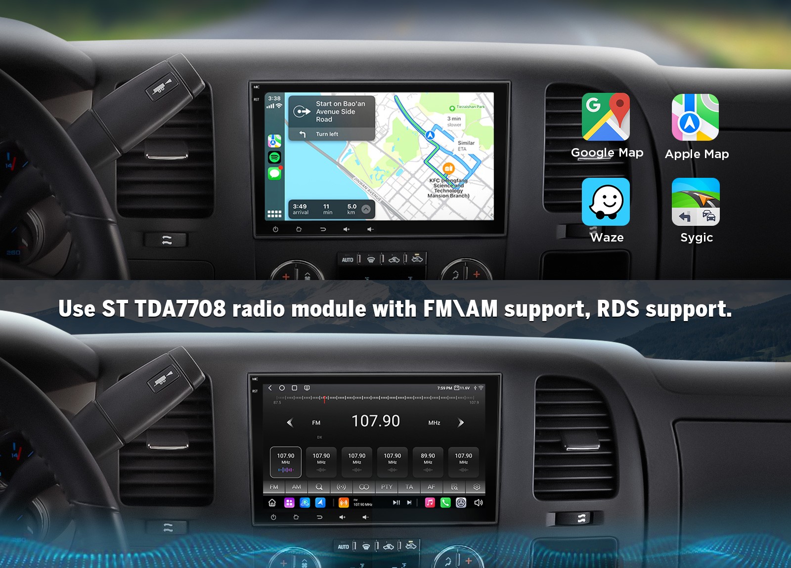 Android 13 8+128G 8″ Car Stereo DSP GPS CarPlay 4G Radio for GMC Yukon 2007-2014