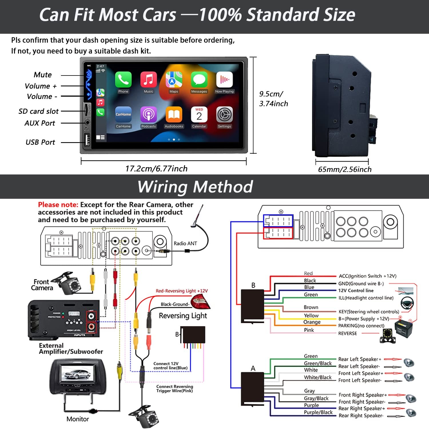 Estereo De Doble Din Với Pantalla HD Y Soporte De Subwoofer De Lujo Pro