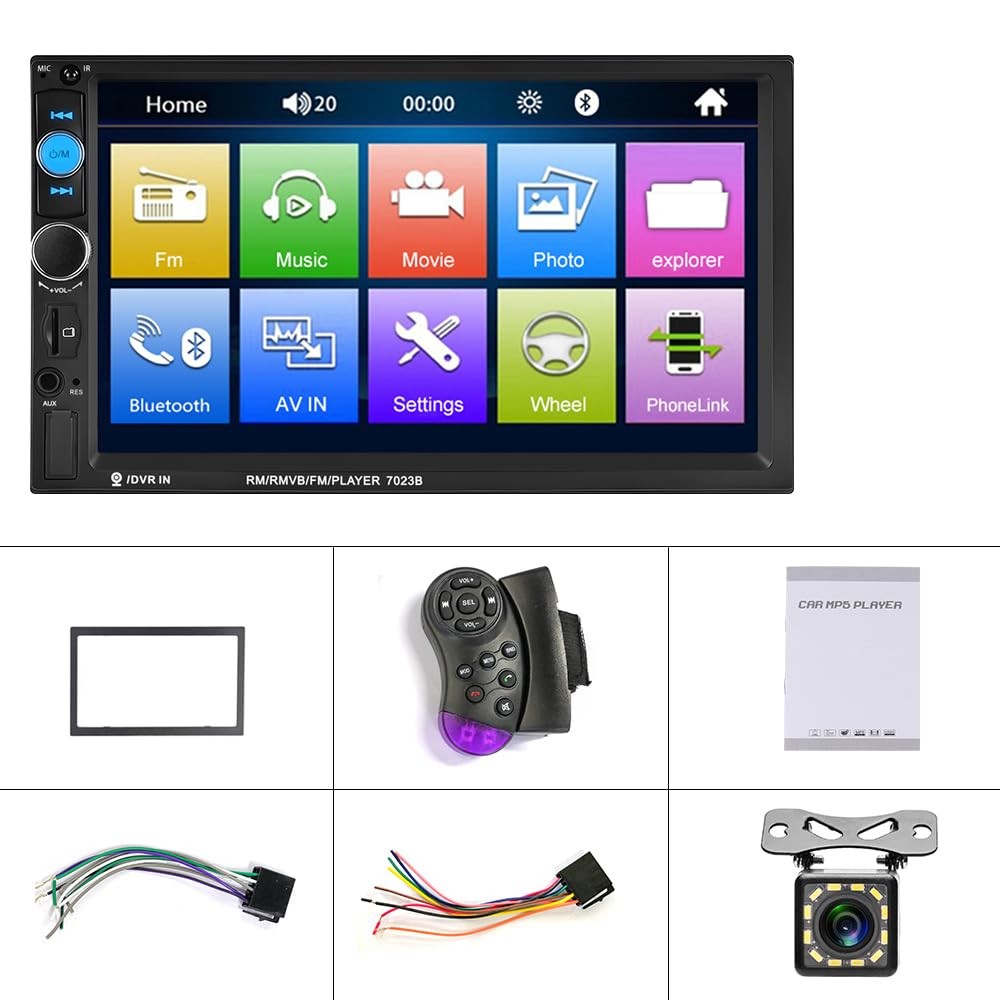 CAMECHO 7″ Double Din Car Stereo Audio Bluetooth MP5 Player USB 7 inch, Black