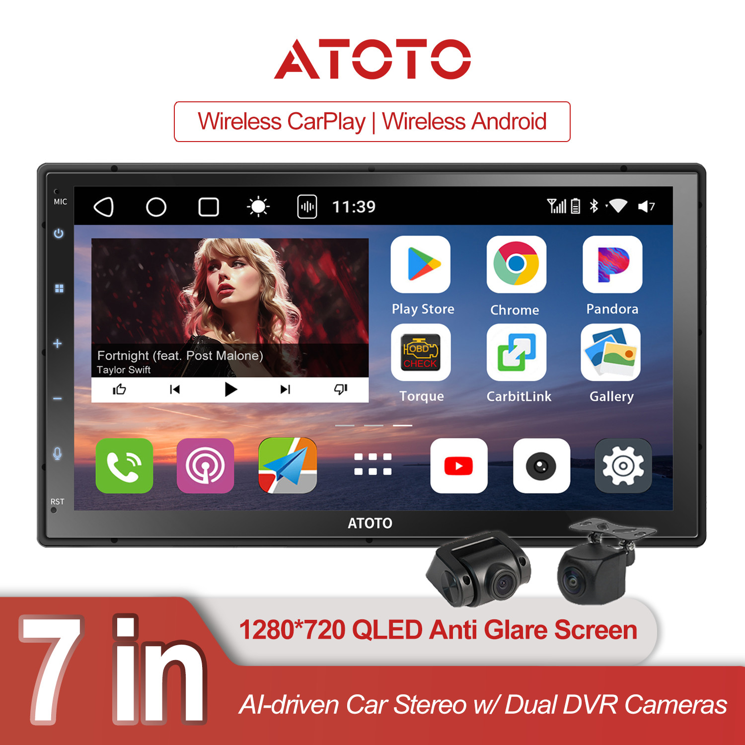 ATOTO S8 7″ GEN3 2 DIN Car Stereo 4G LTE GPS Carplay Android Auto w/HD 1080P CAM
