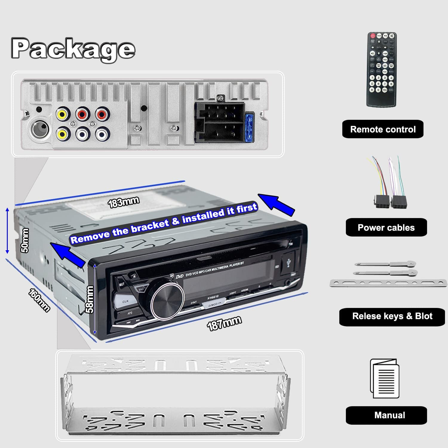 Single Din Car Stereo CDDVD Player Bluetooth FM/AM/RDS Radio USB SD AUX Receiver