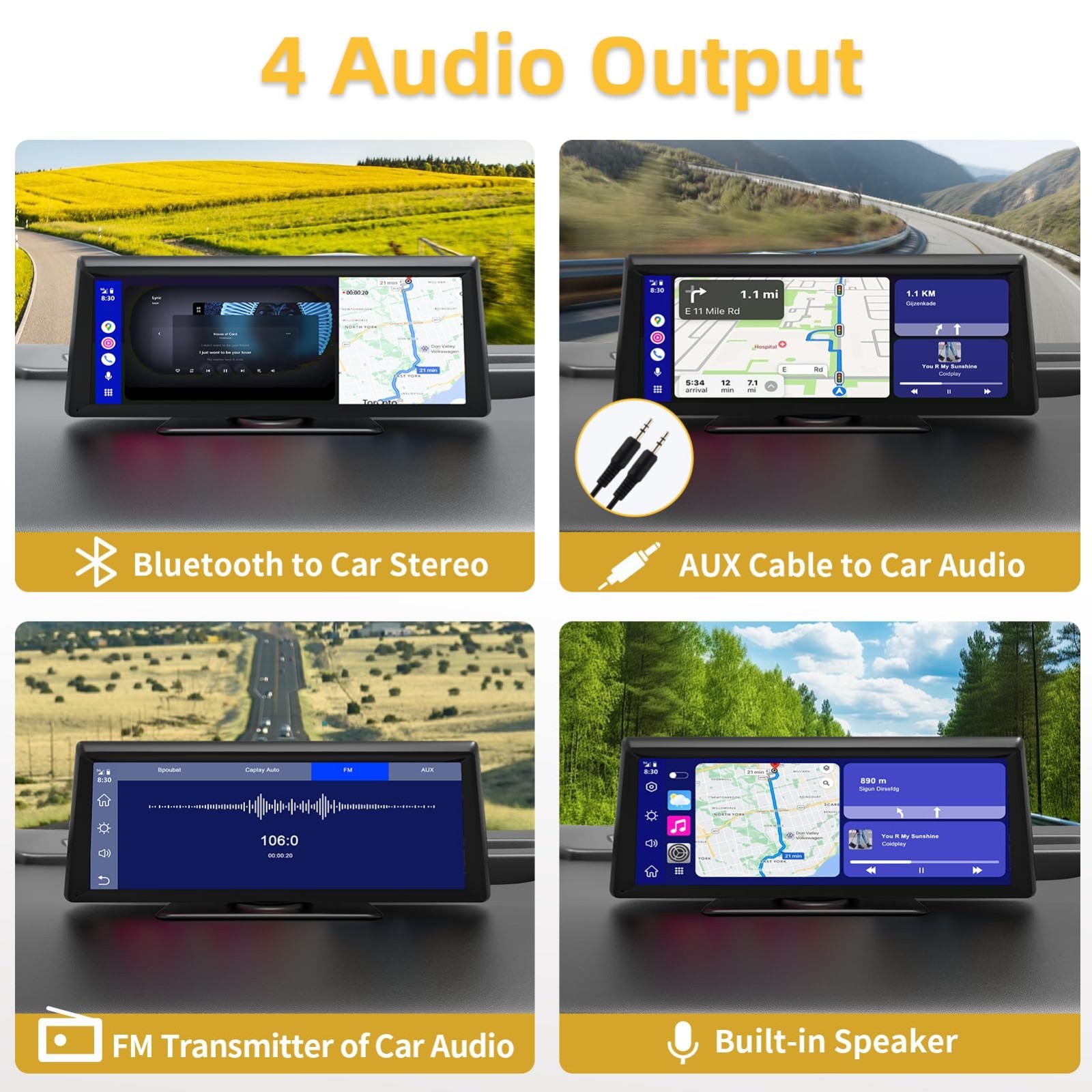 8.1″ HD Wireless Carplay Stereo with 2K Dash Cam, Bluetooth, GPS, Voice Control,